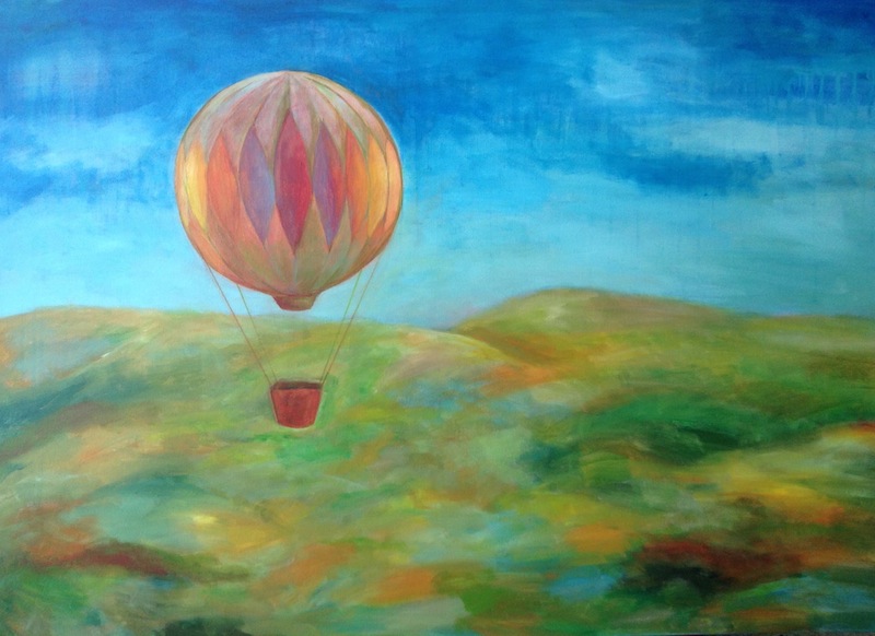 437 Krajina s balonem / Landscape with Baloon / 70 x 100cm / akryl na plátně / acryl on canvas - PRODÁNO - SOLD